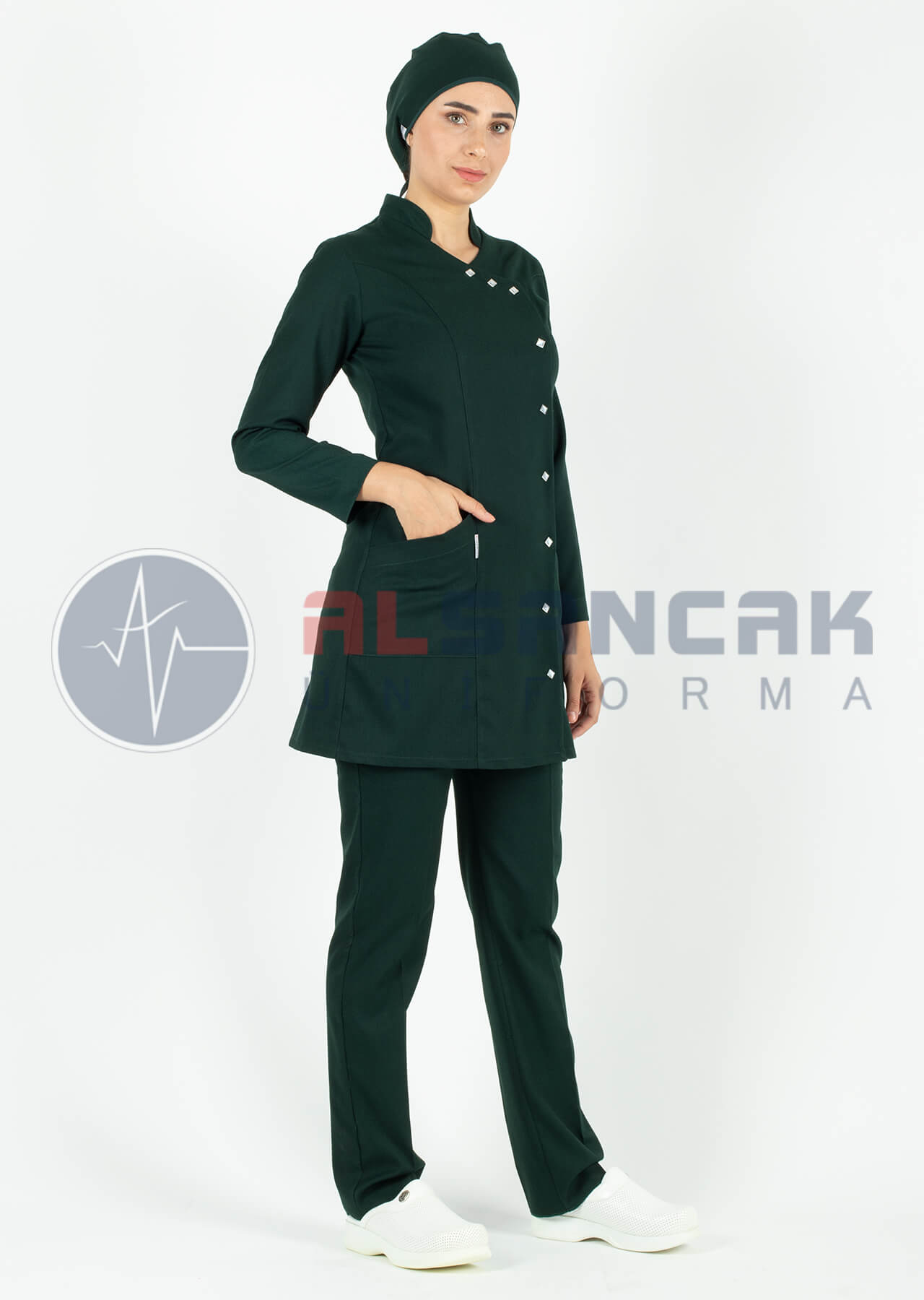 Luxe Model Ördekbaşı Likralı Tesettür Hemşire Doktor Forması Takımı