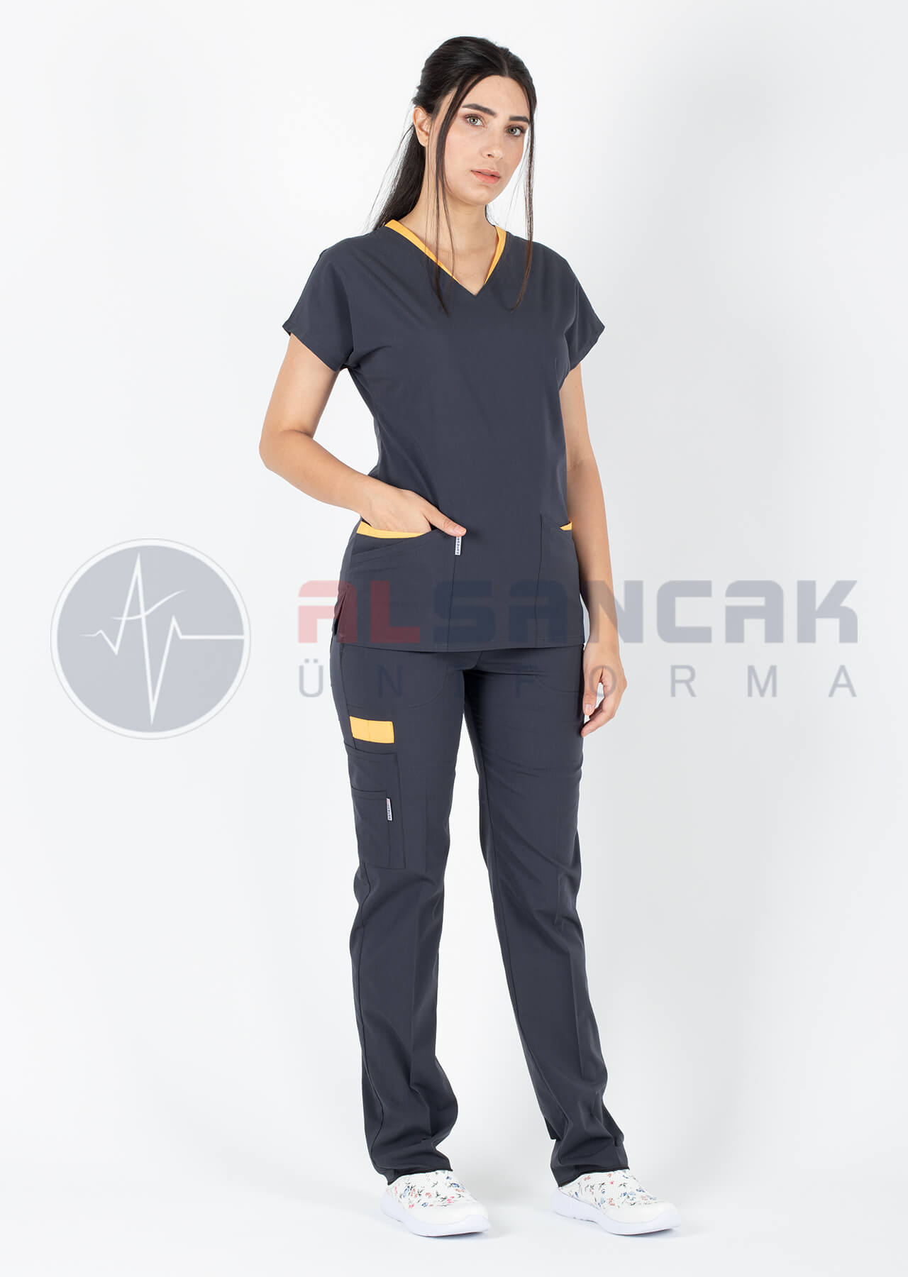 Twin Flex Antrasit Likralı Hemşire Forması