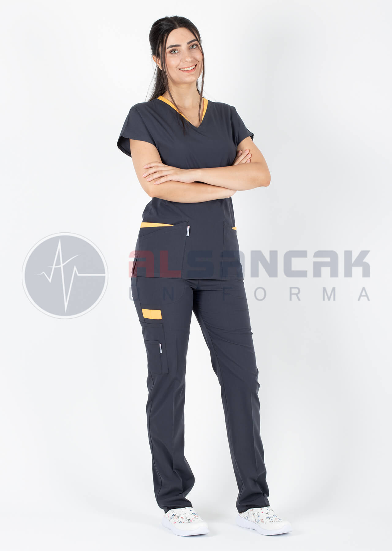 Twin Flex Antrasit Likralı Hemşire Forması