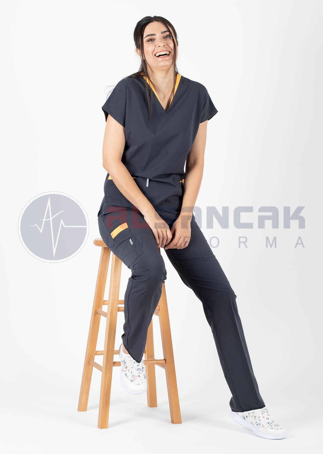 Twin Flex Antrasit Likralı Hemşire Forması