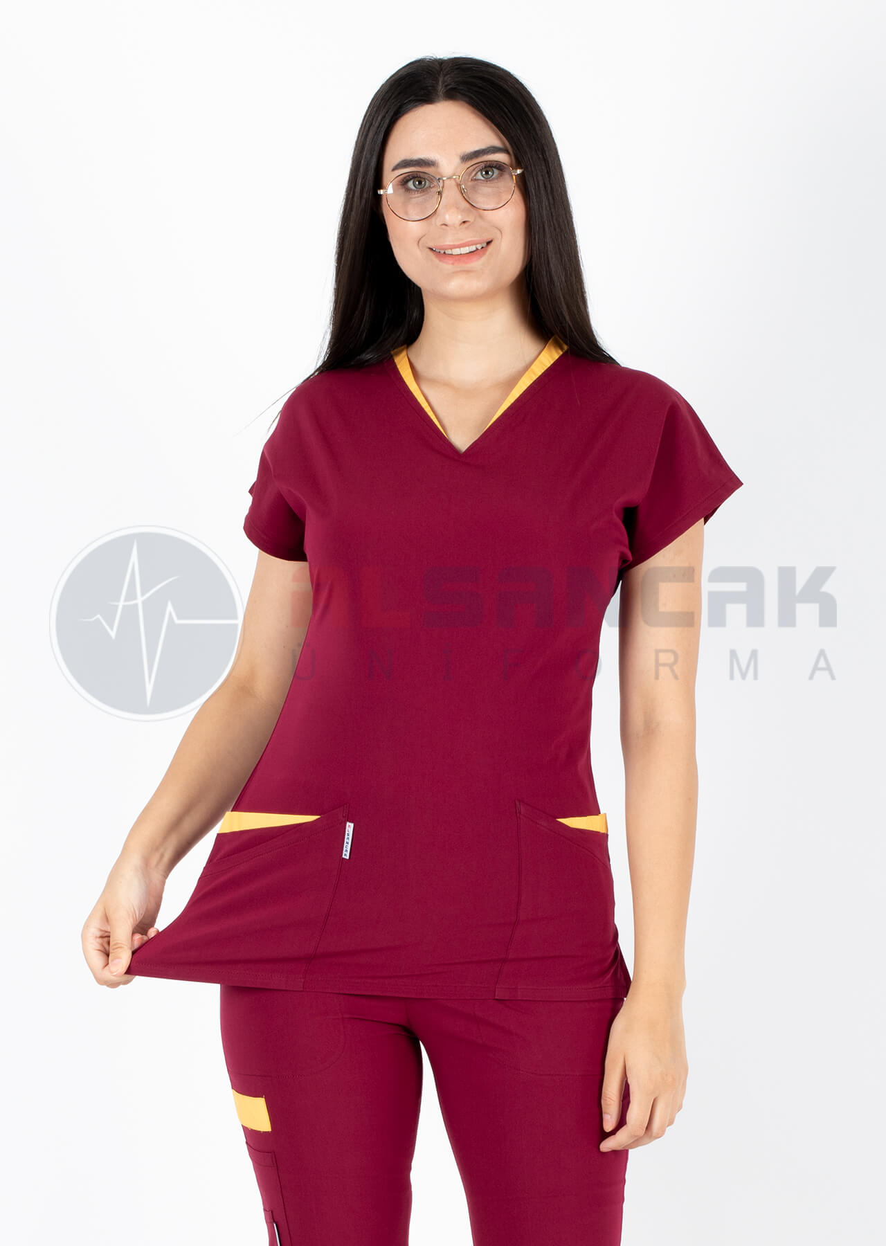 Twin Flex Bordo Likralı Hemşire Forması Twin Flex Bordo Likralı Hemşire Forması