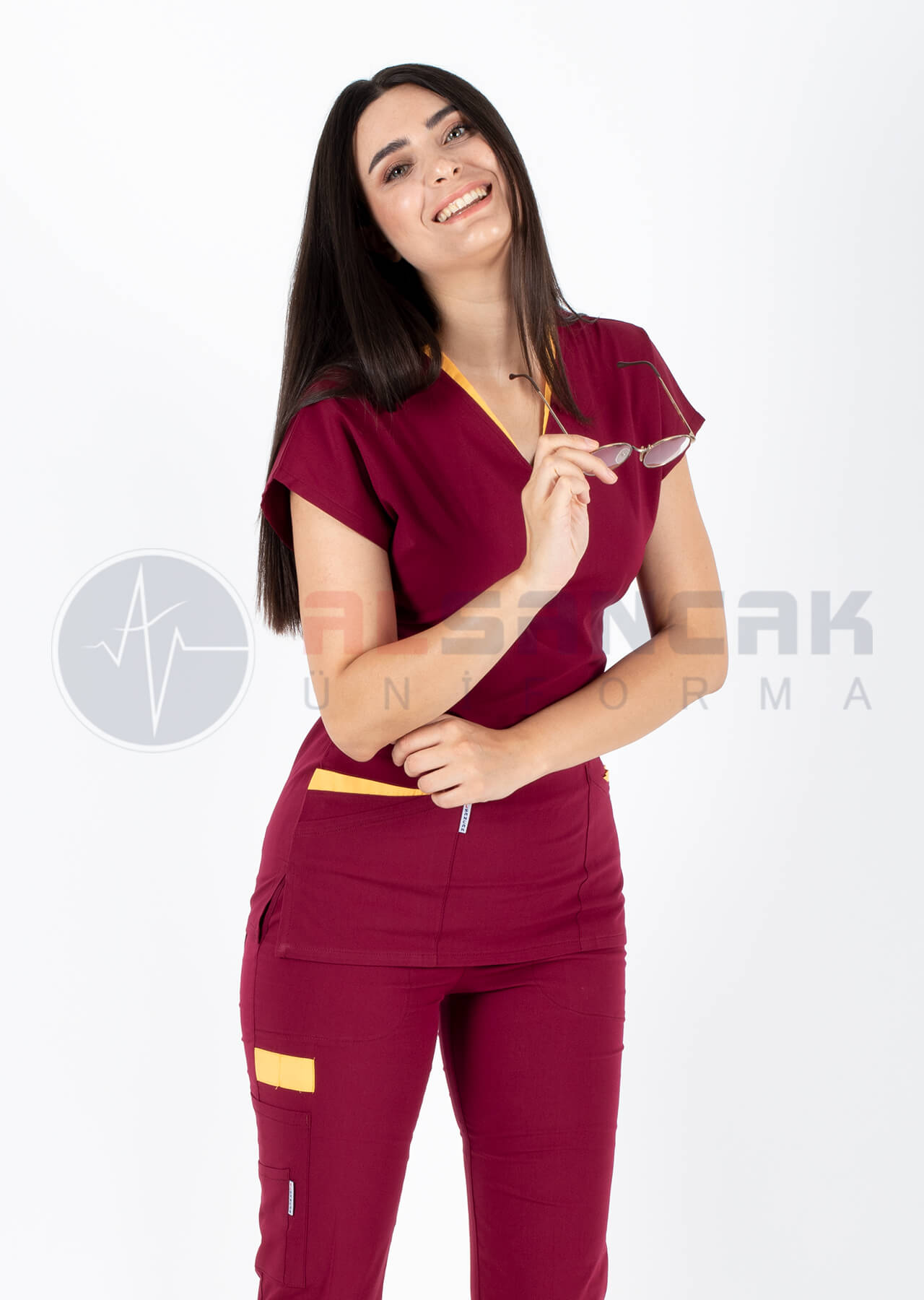 Twin Flex Bordo Likralı Hemşire Forması Twin Flex Bordo Likralı Hemşire Forması
