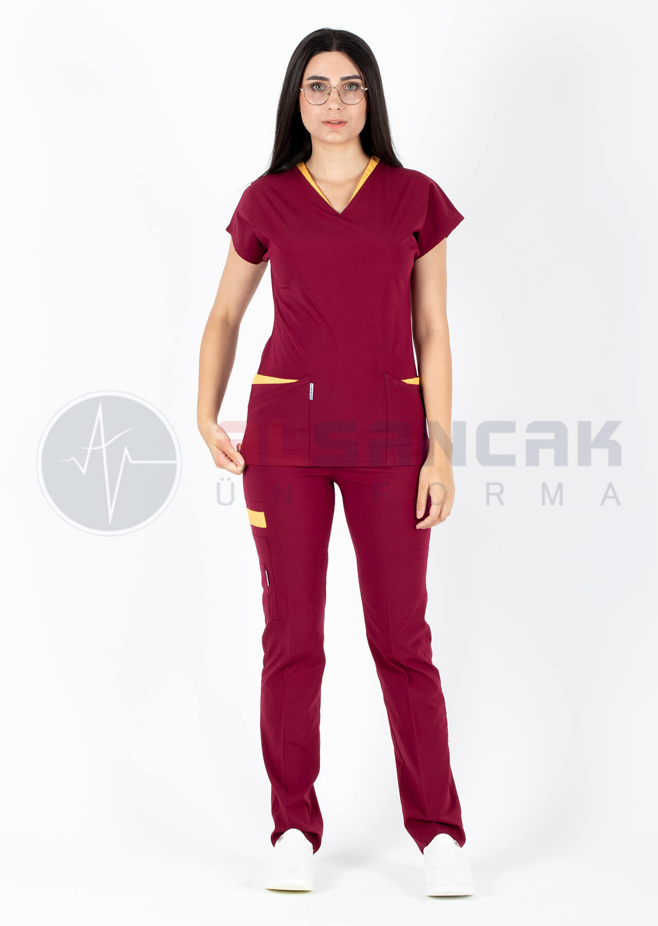 Twin Flex Bordo Likralı Hemşire Forması Twin Flex Bordo Likralı Hemşire Forması