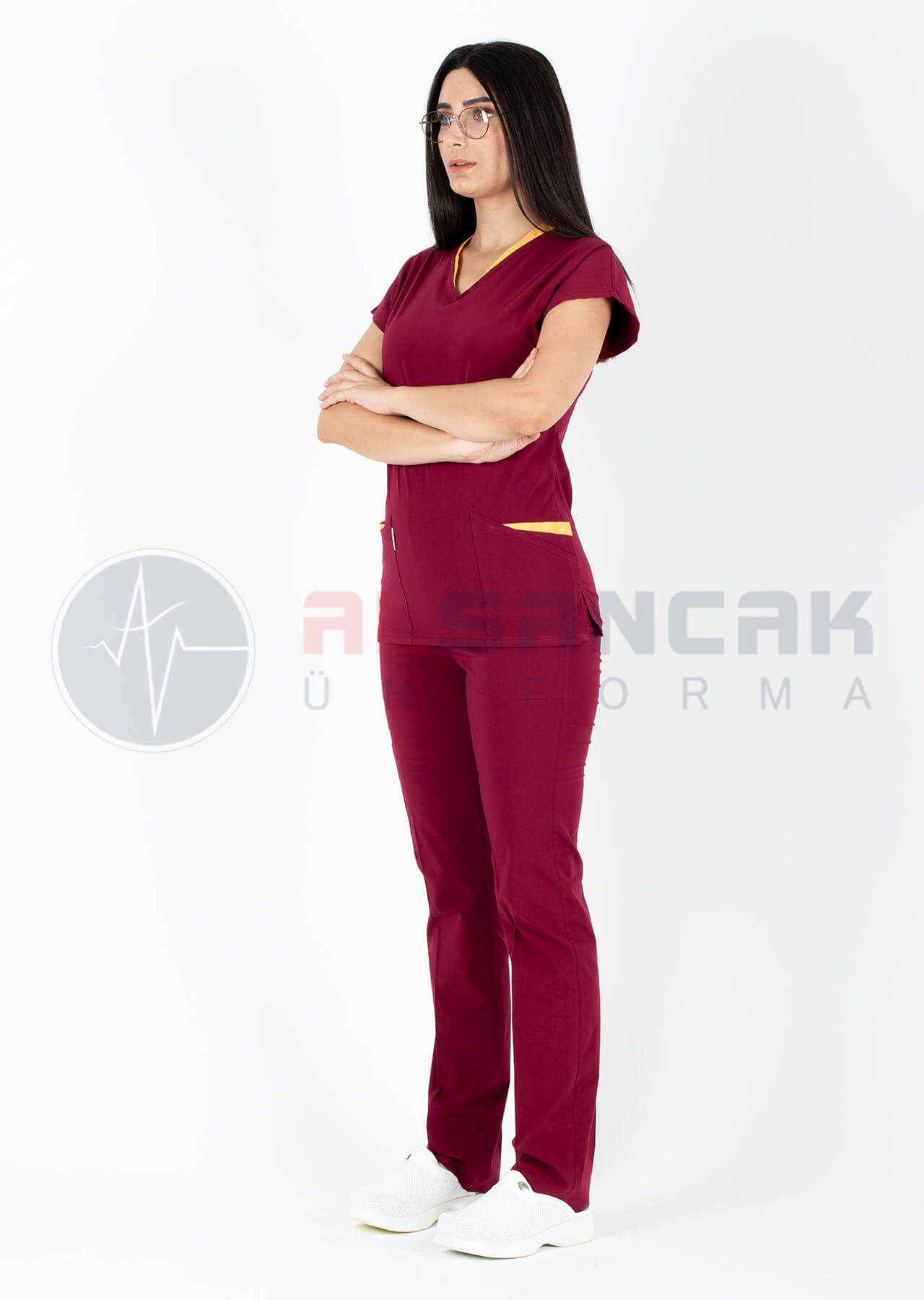 Twin Flex Bordo Likralı Hemşire Forması Twin Flex Bordo Likralı Hemşire Forması