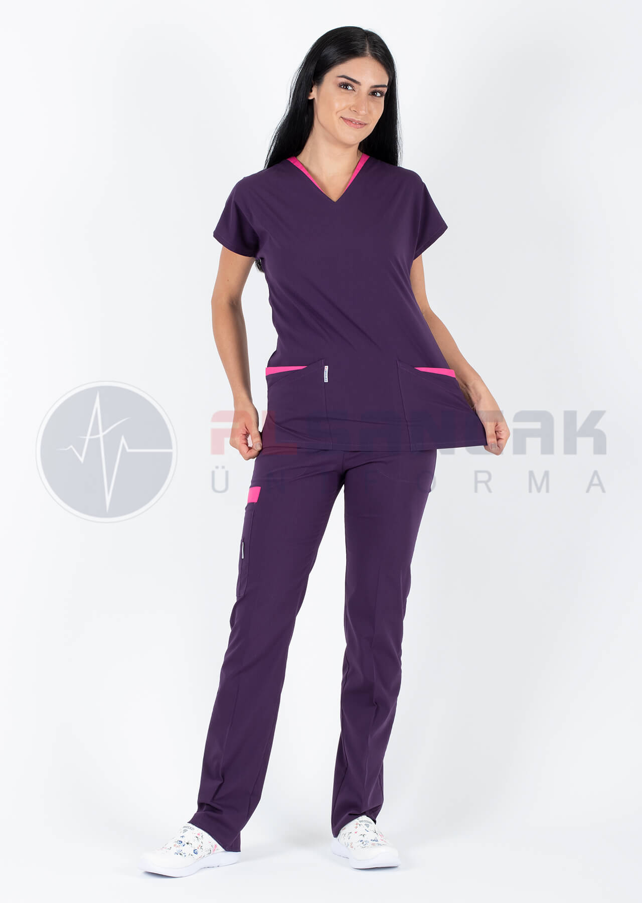 Twin Flex Koyu Mor Likralı Hemşire Forması Twin Flex Koyu Mor Likralı Hemşire Forması