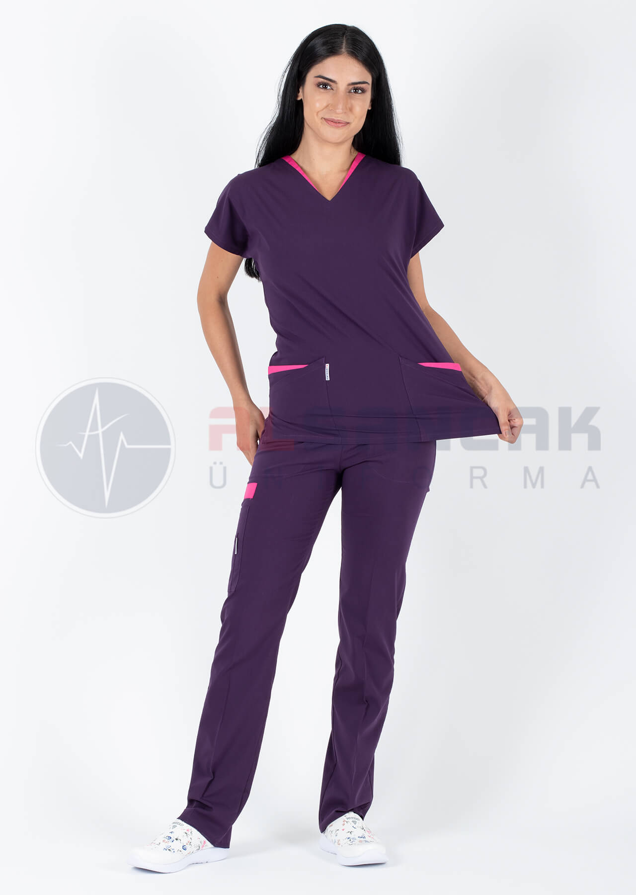 Twin Flex Koyu Mor Likralı Hemşire Forması Twin Flex Koyu Mor Likralı Hemşire Forması