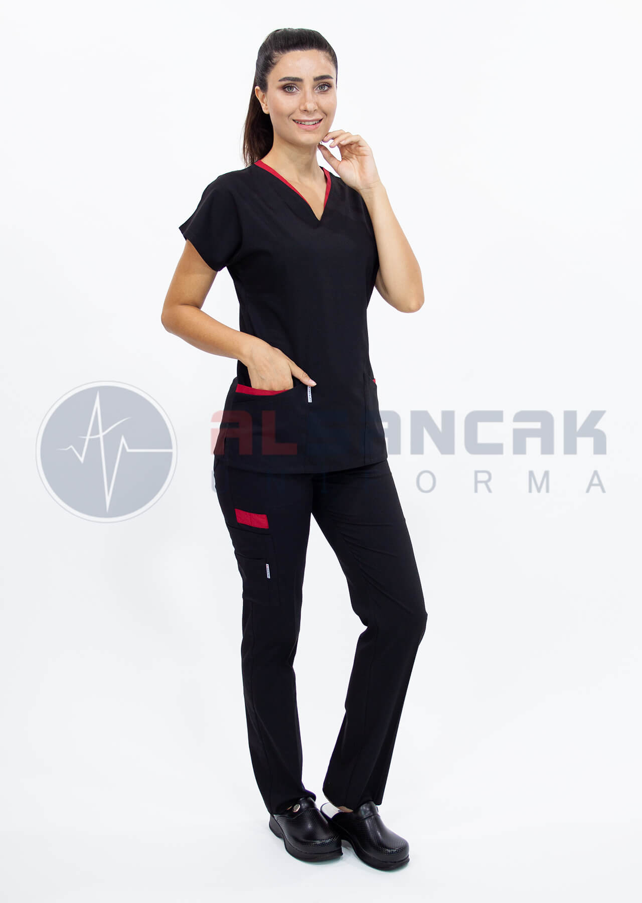 Twin Flex Siyah Likralı Hemşire Forması Twin Flex Siyah Likralı Hemşire Forması