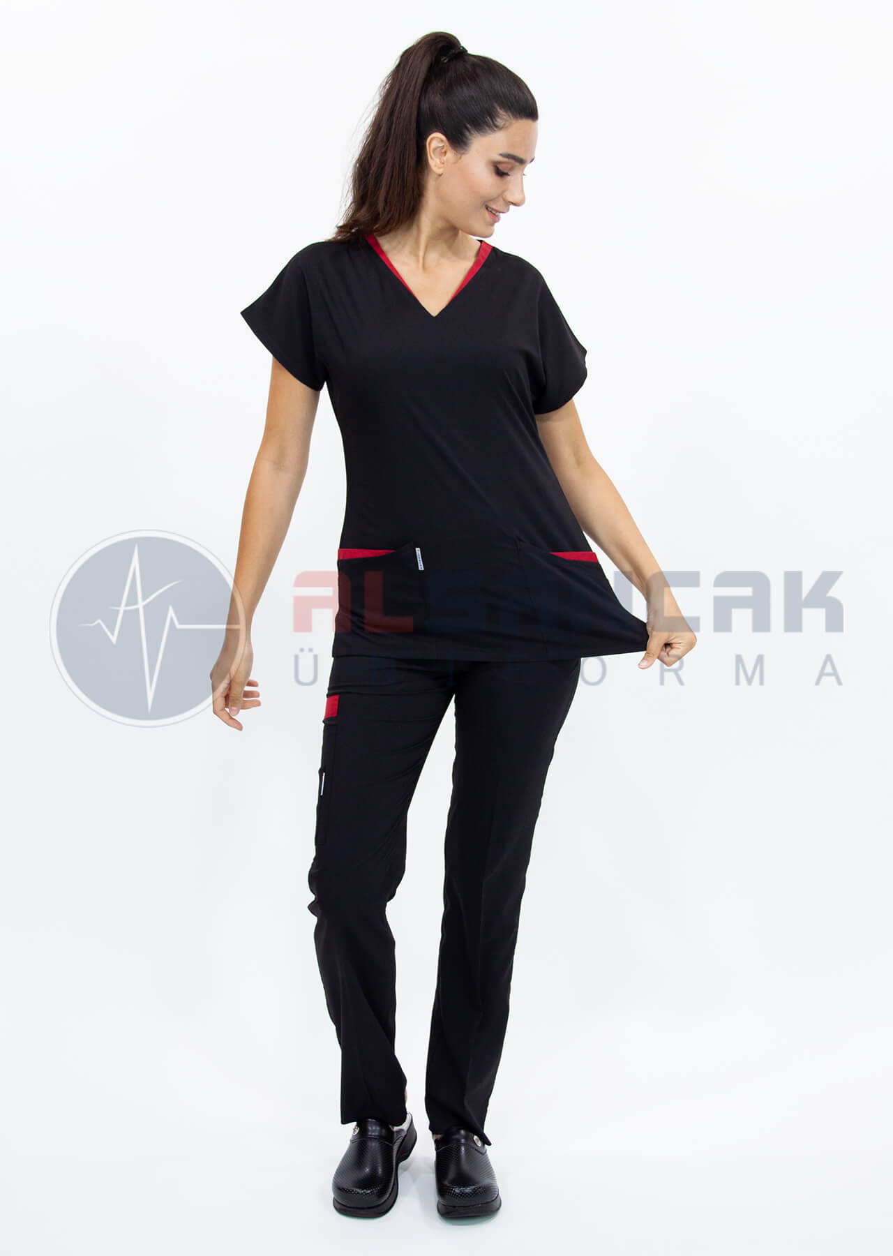Twin Flex Siyah Likralı Hemşire Forması Twin Flex Siyah Likralı Hemşire Forması