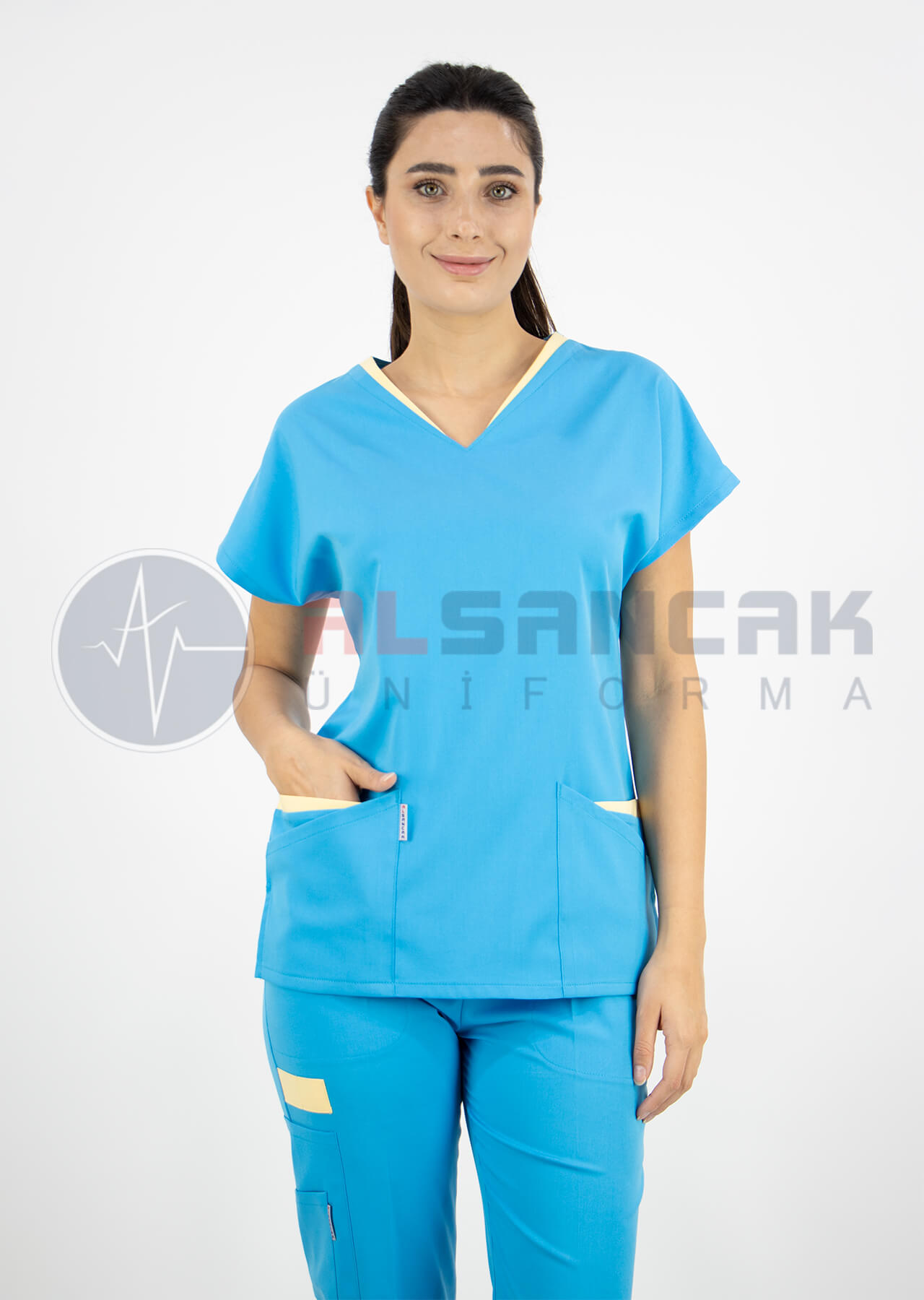 Twin Flex Turkuaz Likralı Hemşire Forması Twin Flex Turkuaz Likralı Hemşire Forması