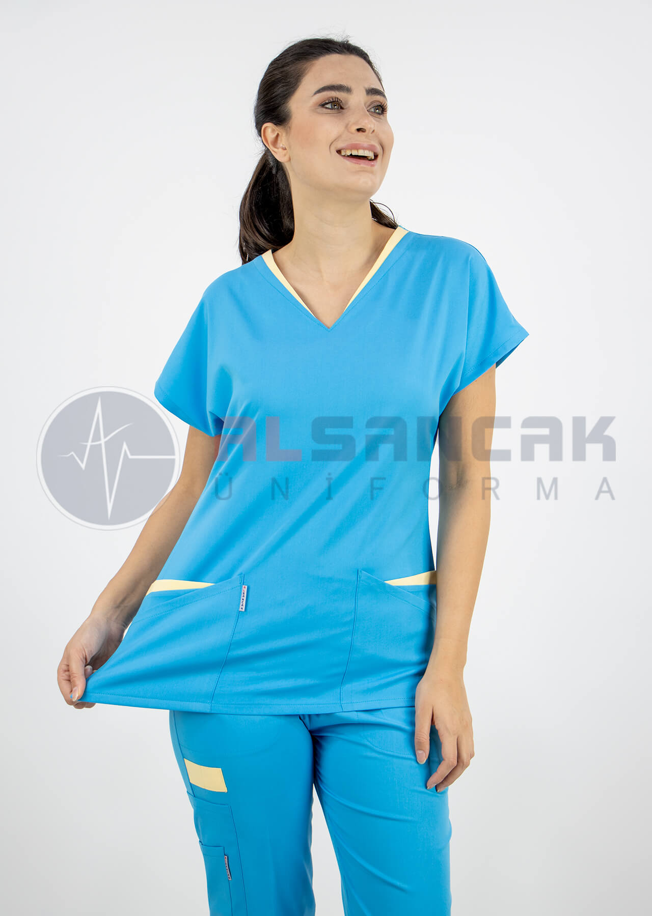 Twin Flex Turkuaz Likralı Hemşire Forması Twin Flex Turkuaz Likralı Hemşire Forması