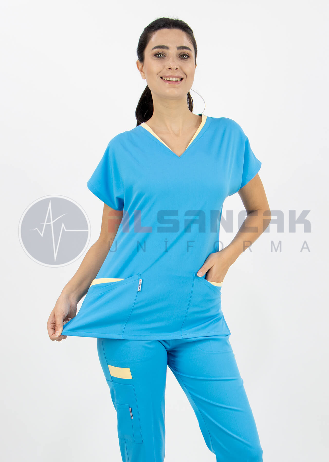 Twin Flex Turkuaz Likralı Hemşire Forması Twin Flex Turkuaz Likralı Hemşire Forması