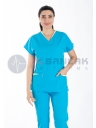 Kadın Likralı Kamu Hastaneleri Hemşire Forması - Twin Model Turkuaz
