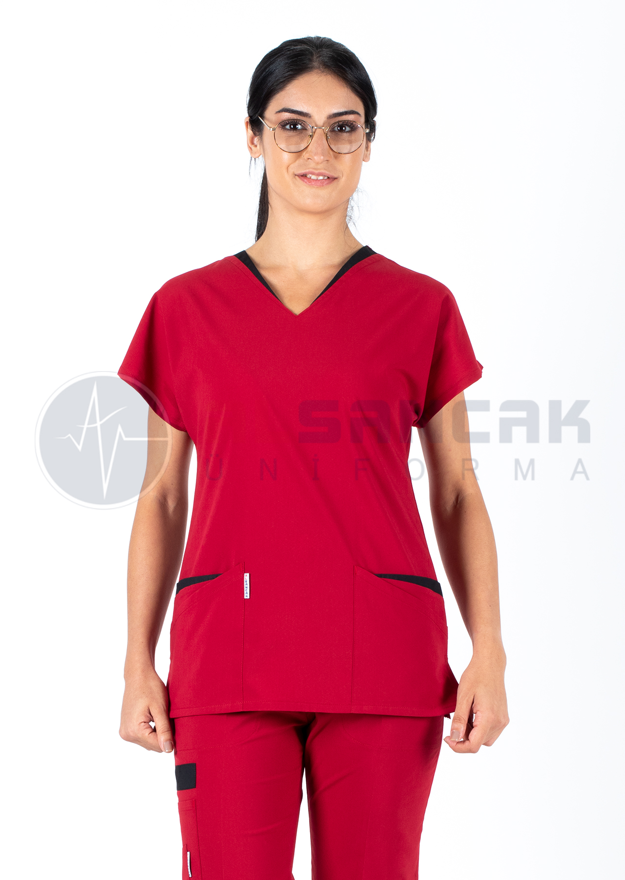 Twin Flex Kırmızı Likralı Hemşire Forması Twin Flex Kırmızı Likralı Hemşire Forması
