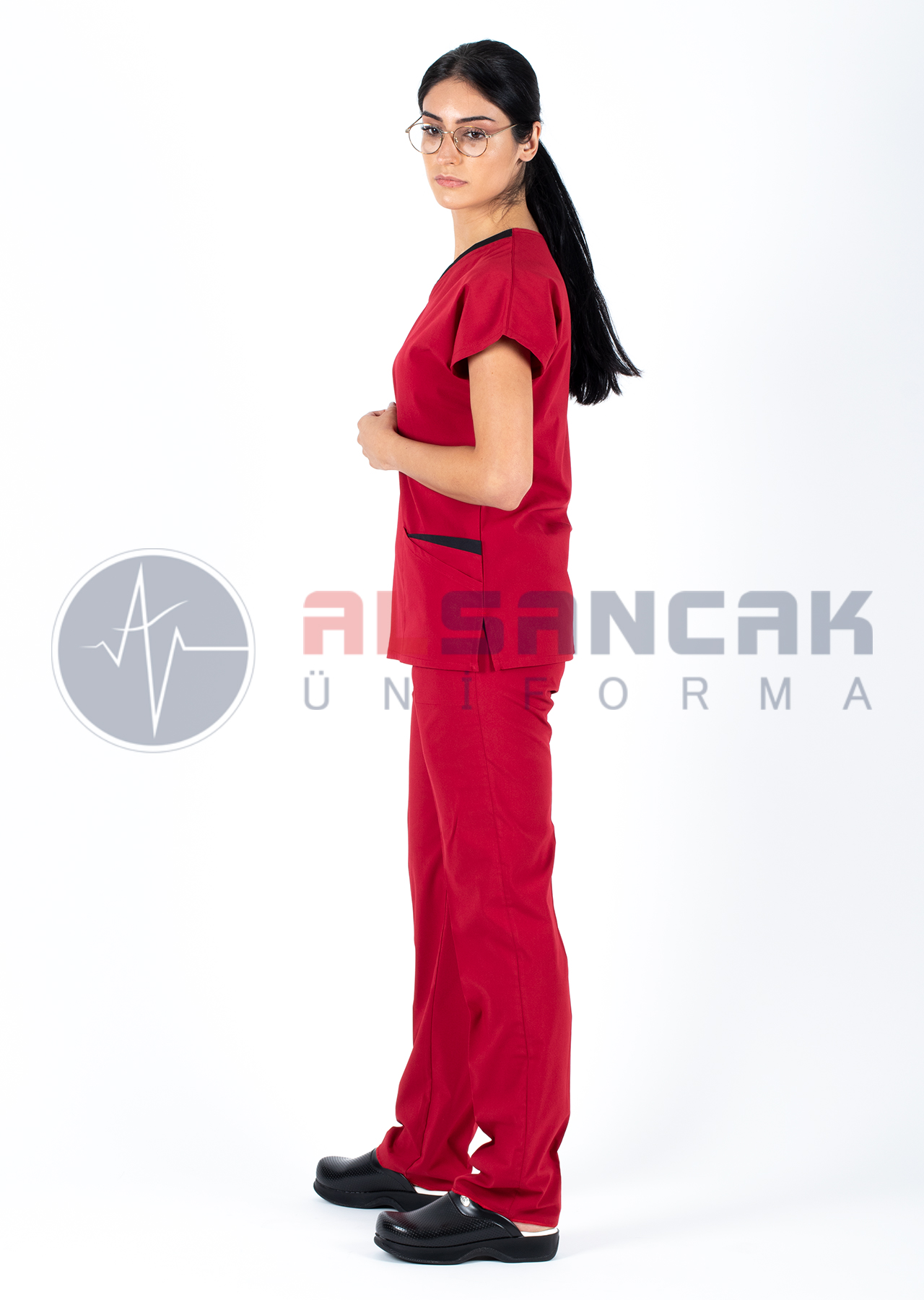 Twin Flex Kırmızı Likralı Hemşire Forması