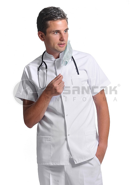 Erkek Hakim Yaka Kısa Kol Beyaz Doktor Ceketi Erkek Hakim Yaka Kısa Kol Beyaz Doktor Ceketi