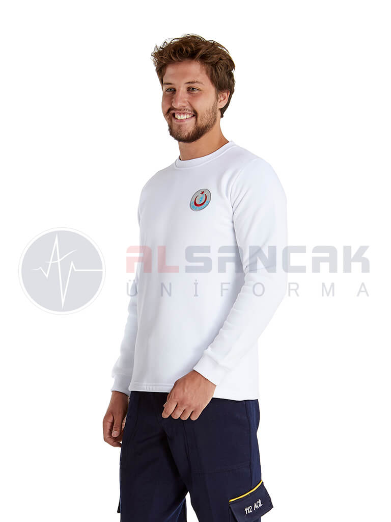 Erkek 112 Acil ATT Reflektör Nakışlı Beyaz Uzun Kollu Sweat Erkek 112 Acil ATT Reflektör Nakışlı Beyaz Uzun Kollu Sweat
