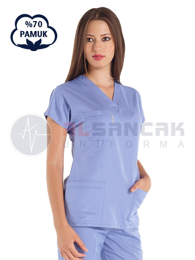 Açık Mavi Pamuklu Scrubs Doktor Forması ve Hemşire Forması Açık Mavi Pamuklu Scrubs Doktor Forması ve Hemşire Forması