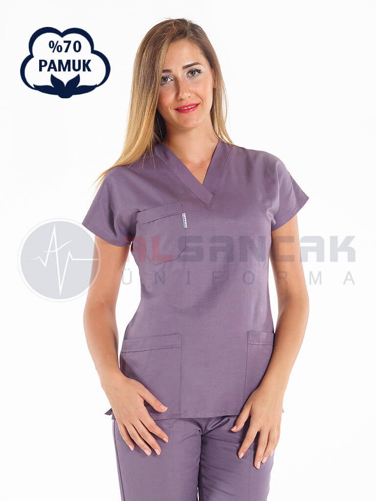Mürdüm Pamuklu Scrubs Doktor ve Hemşire Forması Mürdüm Pamuklu Scrubs Doktor ve Hemşire Forması