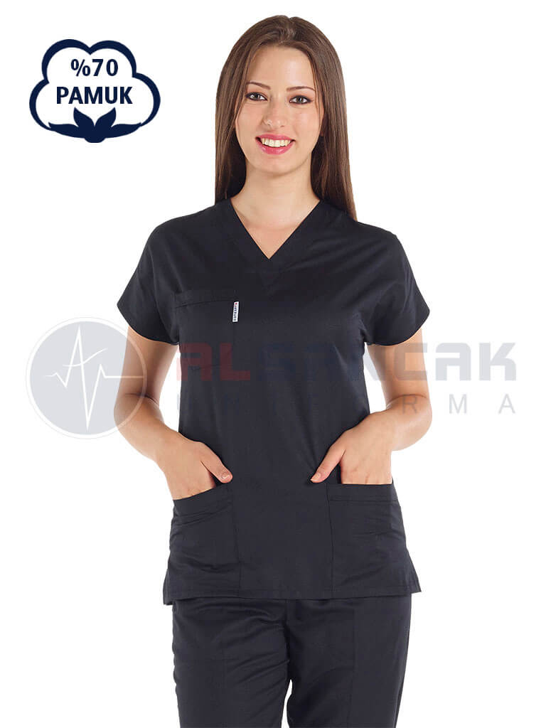 Siyah Pamuklu Scrubs Doktor ve Hemşire Forması Siyah Pamuklu Scrubs Doktor ve Hemşire Forması