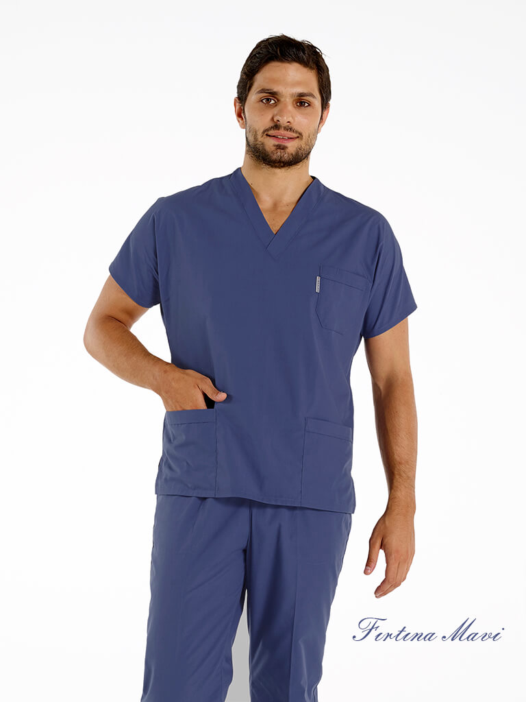 Scrubs Flex® Erkek Fırtına Mavi Likralı Alpaka Doktor ve Hemşire Forması Scrubs Flex® Erkek Fırtına Mavi Likralı Alpaka Doktor ve Hemşire Forması