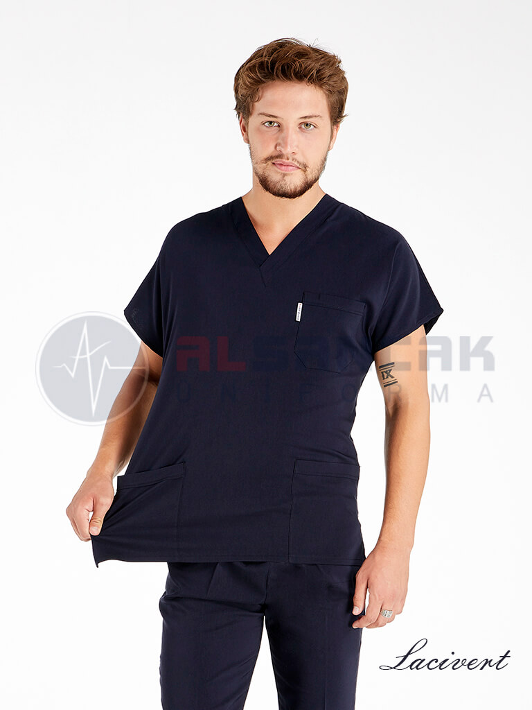 Erkek Lacivert Likralı İnce Scrubs Doktor Forması Takımı Erkek Lacivert Likralı İnce Scrubs Doktor Forması Takımı