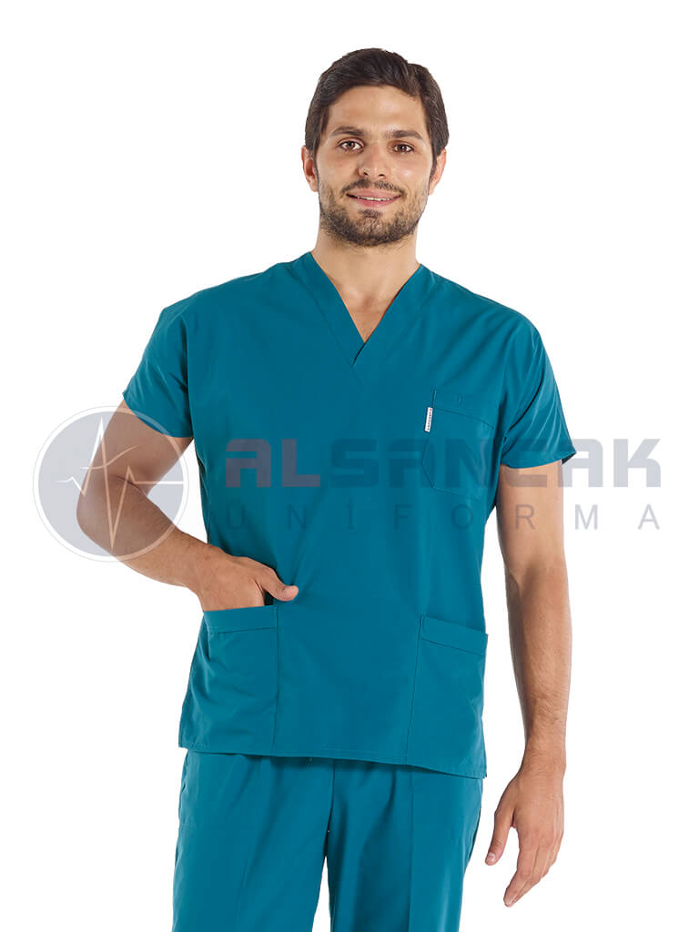 Erkek Petrol Yeşili Likralı İnce Scrubs Doktor Forması Takımı Erkek Petrol Yeşili Likralı İnce Scrubs Doktor Forması Takımı