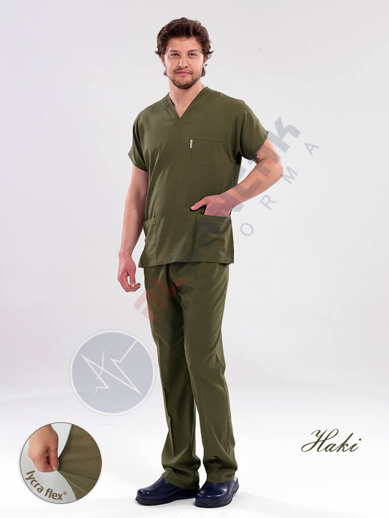 Scrubs Flex® Erkek Haki Likralı Alpaka Doktor ve Hemşire Forması Scrubs Flex® Erkek Haki Likralı Alpaka Doktor ve Hemşire Forması