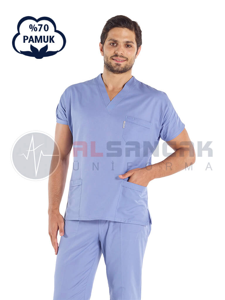 Erkek Açık Mavi Pamuklu Scrubs Doktor Forması ve Hemşire Forması Erkek Açık Mavi Pamuklu Scrubs Doktor Forması ve Hemşire Forması