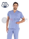 Erkek Açık Mavi Pamuklu Scrubs Doktor Forması ve Hemşire Forması