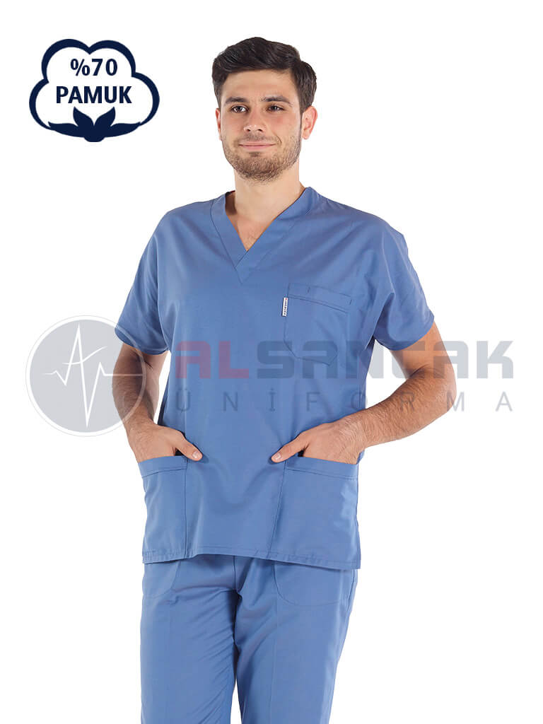 Erkek Fırtına Mavi Pamuklu Scrubs Doktor ve Hemşire Forması Erkek Fırtına Mavi Pamuklu Scrubs Doktor ve Hemşire Forması