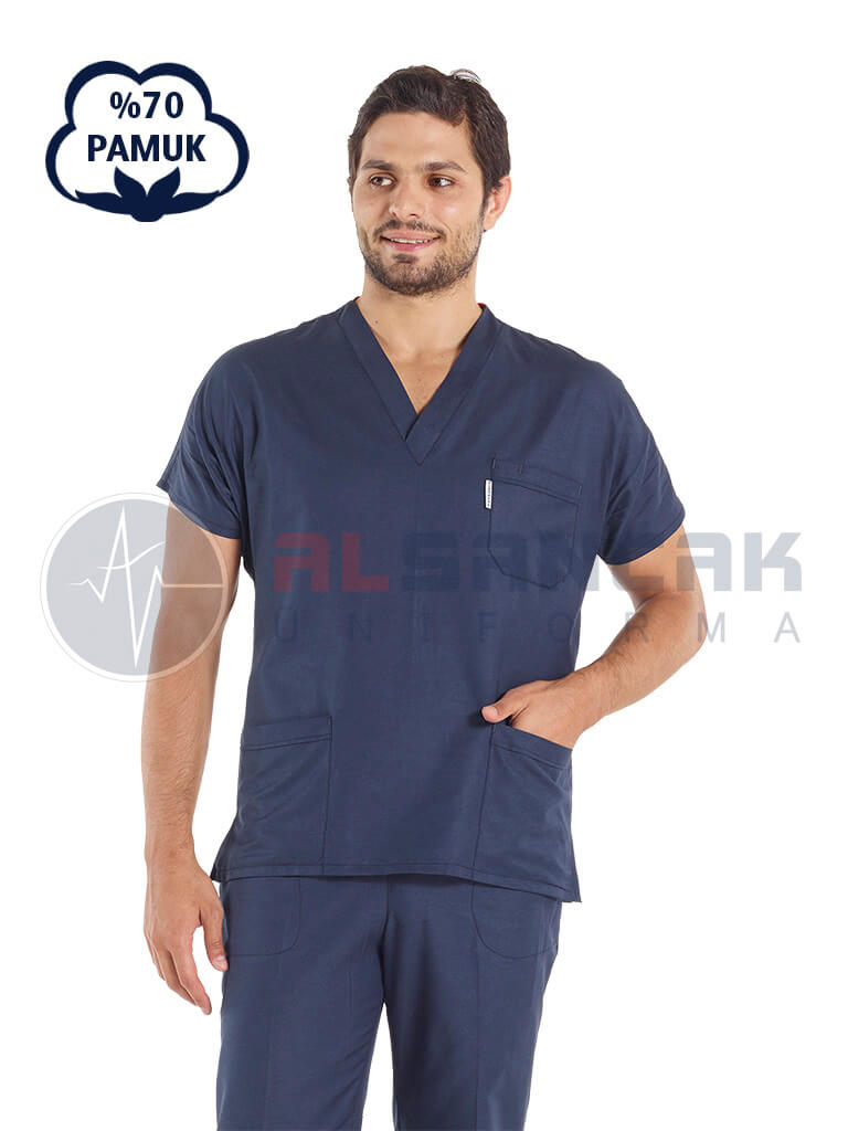 Erkek Lacivert Pamuklu Scrubs Doktor ve Hemşire Forması Erkek Lacivert Pamuklu Scrubs Doktor ve Hemşire Forması