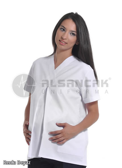 Beyaz Klasik Hamile Hemşire ve Doktor Forması Üstü