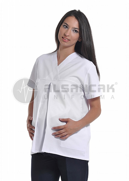 Klasik Hamile Hemşire ve Doktor Forması Takımı (Üst Beyaz/Alt Lacivert)
