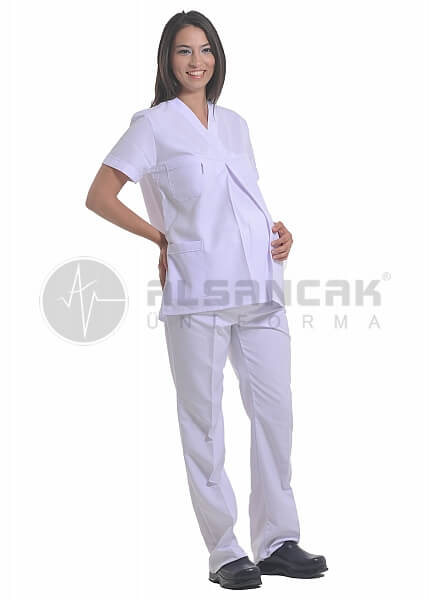Klasik Beyaz Hamile Hemşire ve Doktor Forması Takımı Klasik Beyaz Hamile Hemşire ve Doktor Forması Takımı