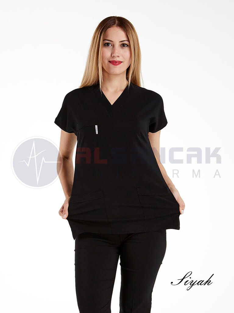Scrubs Flex® Siyah Likralı Alpaka Doktor ve Hemşire Forması Scrubs Flex® Siyah Likralı Alpaka Doktor ve Hemşire Forması