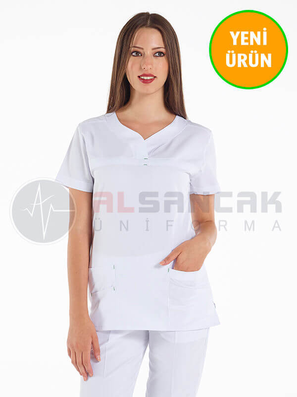 Petit Modeli Beyaz Alpaka Kumaş Doktor Hemşire Forması Petit Modeli Beyaz Alpaka Kumaş Doktor Hemşire Forması