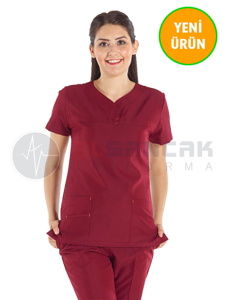 Petit Modeli Bordo Alpaka Kumaş Doktor Hemşire Forması Petit Modeli Bordo Alpaka Kumaş Doktor Hemşire Forması