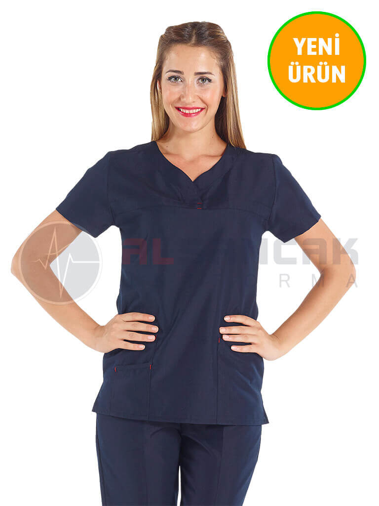 Petit Modeli Lacivert Alpaka Kumaş Doktor Hemşire Forması Petit Modeli Lacivert Alpaka Kumaş Doktor Hemşire Forması