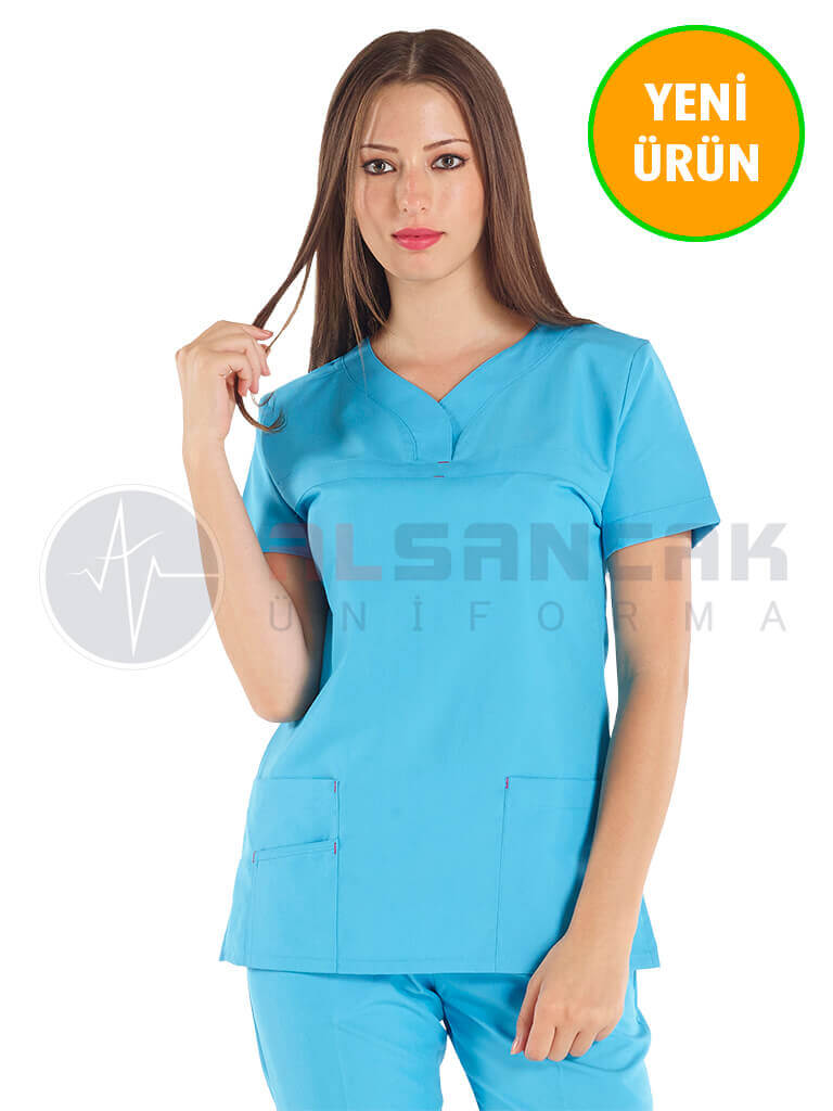 Petit Modeli Turkuaz Alpaka Kumaş Doktor Hemşire Forması Petit Modeli Turkuaz Alpaka Kumaş Doktor Hemşire Forması