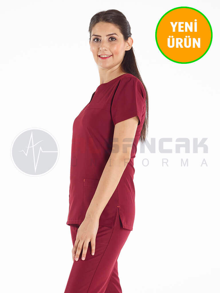 Petit Modeli Bordo Alpaka Kumaş Doktor Hemşire Forması Petit Modeli Bordo Alpaka Kumaş Doktor Hemşire Forması