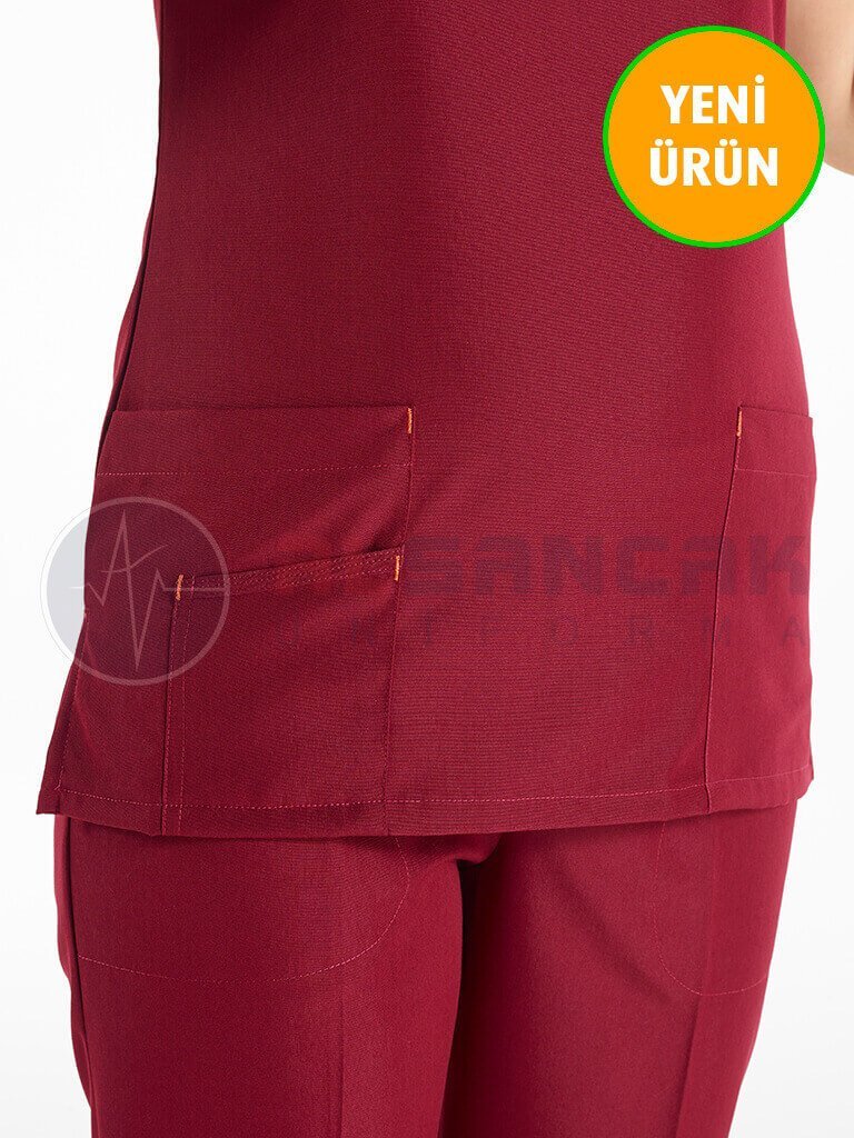 Petit Modeli Bordo Alpaka Kumaş Doktor Hemşire Forması Petit Modeli Bordo Alpaka Kumaş Doktor Hemşire Forması