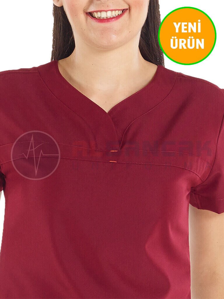 Petit Modeli Bordo Alpaka Kumaş Doktor Hemşire Forması Petit Modeli Bordo Alpaka Kumaş Doktor Hemşire Forması