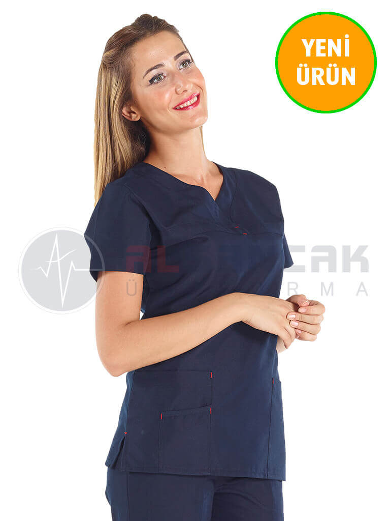 Petit Modeli Lacivert Alpaka Kumaş Doktor Hemşire Forması Petit Modeli Lacivert Alpaka Kumaş Doktor Hemşire Forması