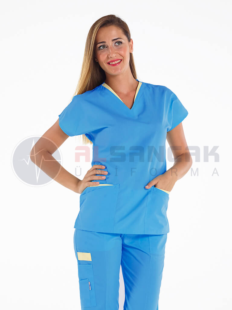 Twin Modeli Turkuaz Hemşire ve Doktor Forması Takımı